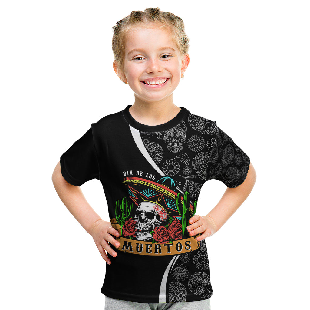 Mexico Day Of The Dead Kid T Shirt Sombrero Sugar Skull With Roses - Wonder Print Shop