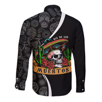 Mexico Day Of The Dead Long Sleeve Button Shirt Sombrero Sugar Skull With Roses - Wonder Print Shop