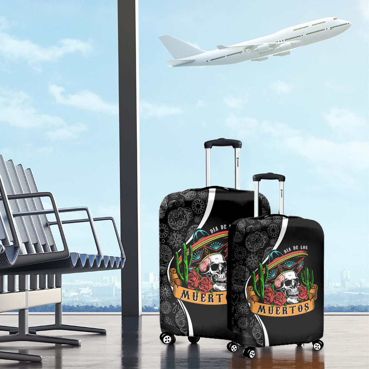 Mexico Day Of The Dead Luggage Cover Sombrero Sugar Skull With Roses - Wonder Print Shop