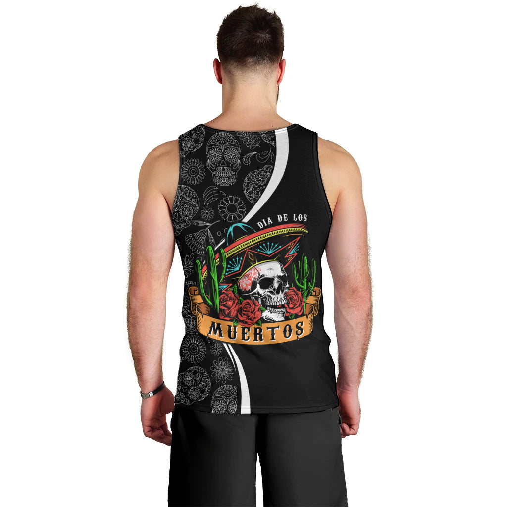 Mexico Day Of The Dead Men Tank Top Sombrero Sugar Skull With Roses - Wonder Print Shop