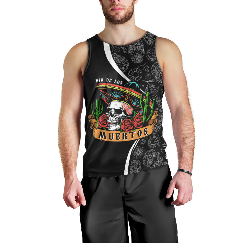 Mexico Day Of The Dead Men Tank Top Sombrero Sugar Skull With Roses - Wonder Print Shop