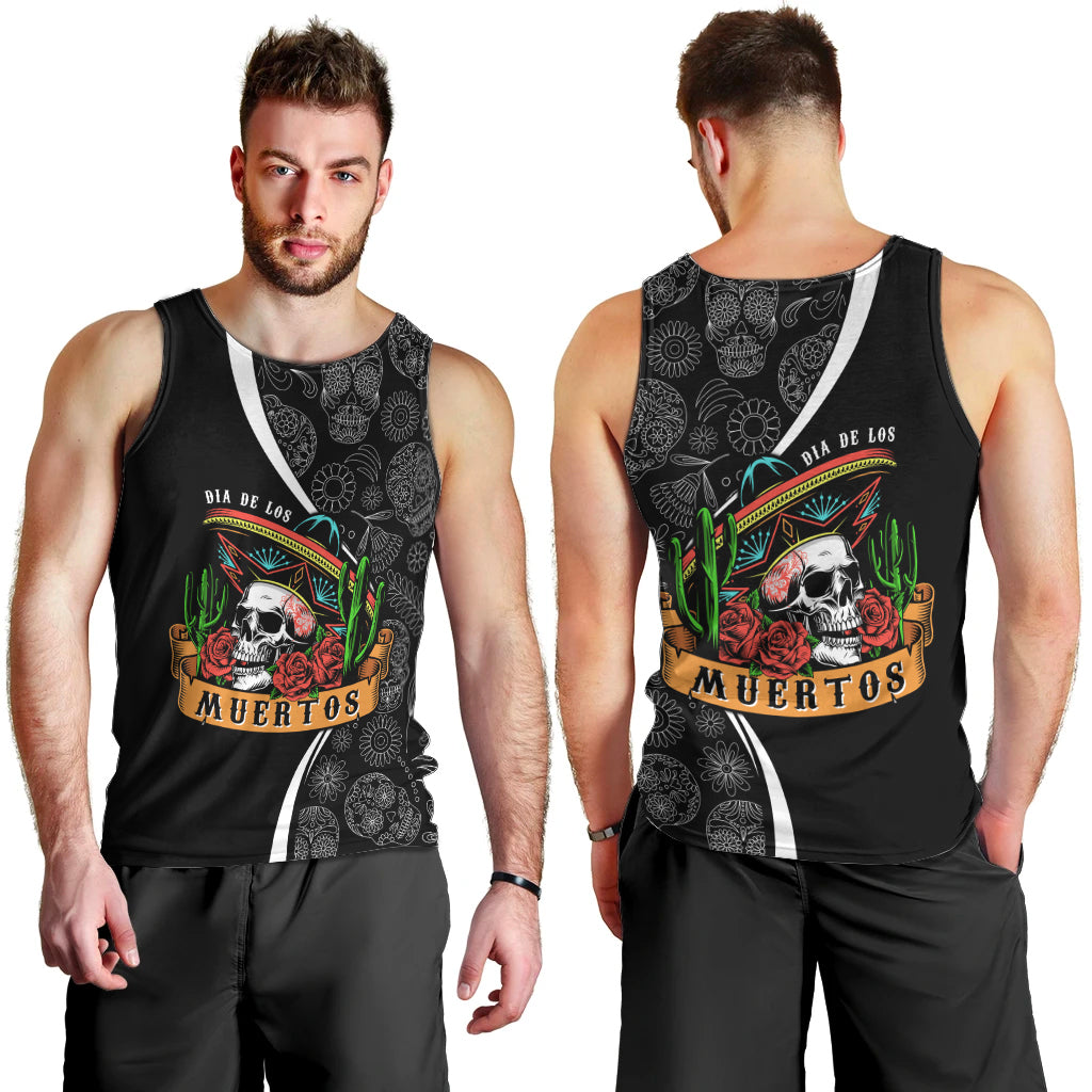 Mexico Day Of The Dead Men Tank Top Sombrero Sugar Skull With Roses - Wonder Print Shop
