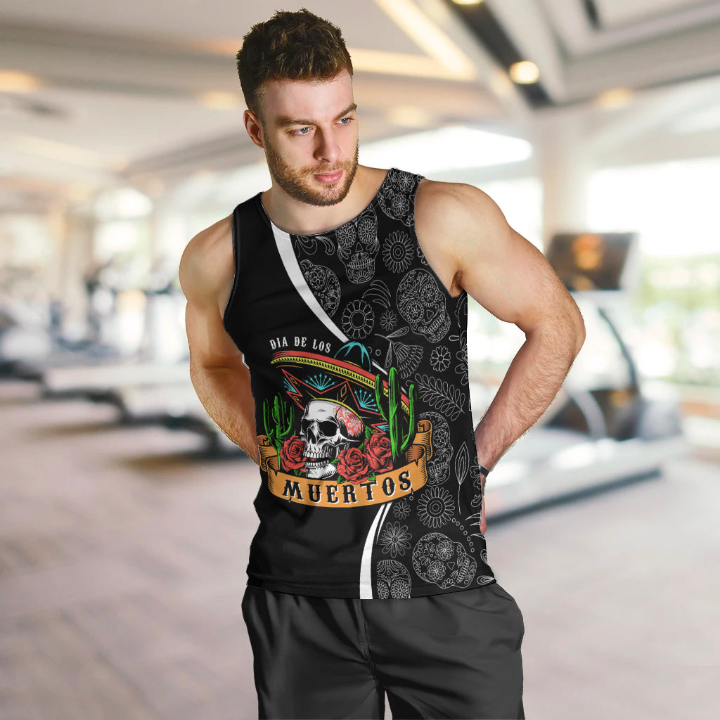 Mexico Day Of The Dead Men Tank Top Sombrero Sugar Skull With Roses - Wonder Print Shop