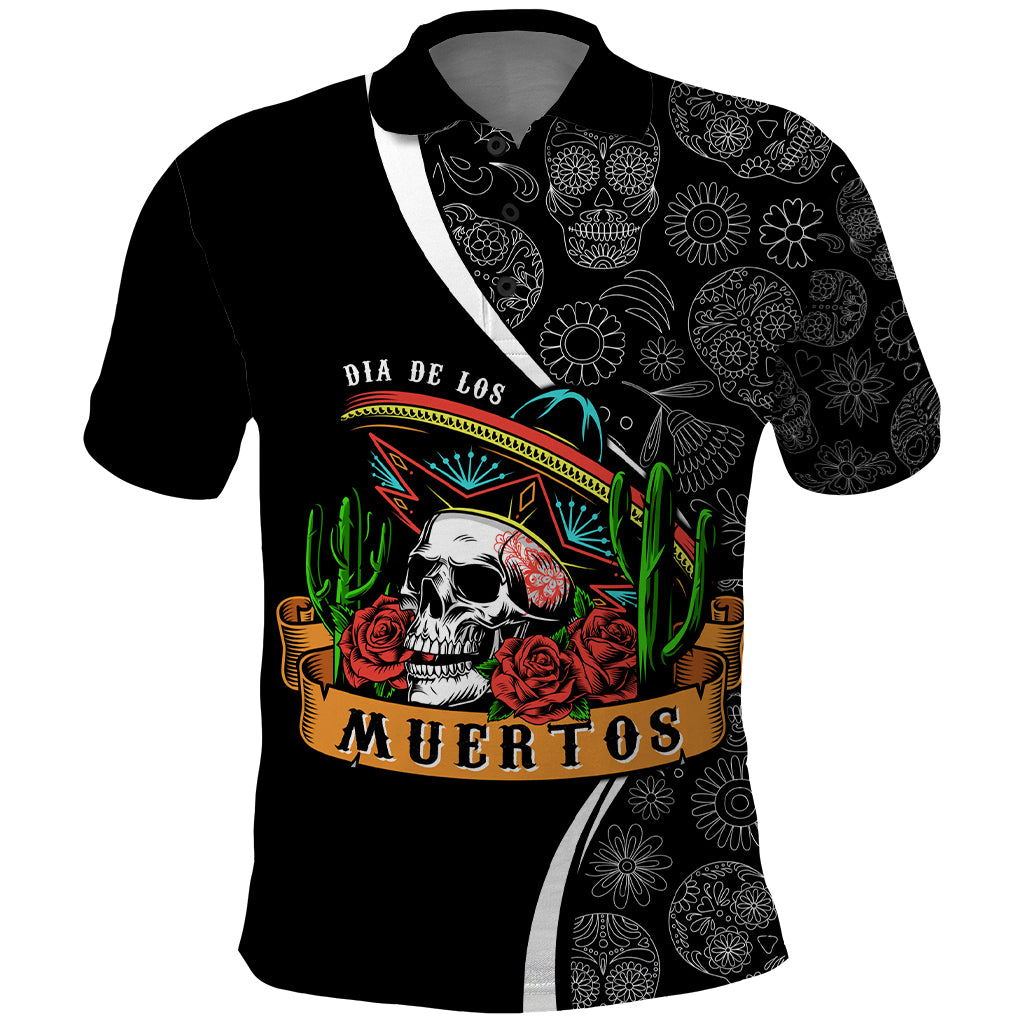 Mexico Day Of The Dead Polo Shirt Sombrero Sugar Skull With Roses - Wonder Print Shop