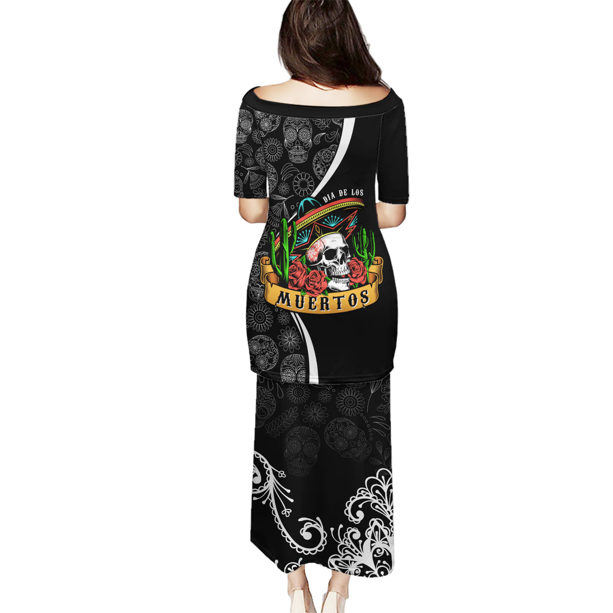 Mexico Day Of The Dead Puletasi Sombrero Sugar Skull With Roses - Wonder Print Shop