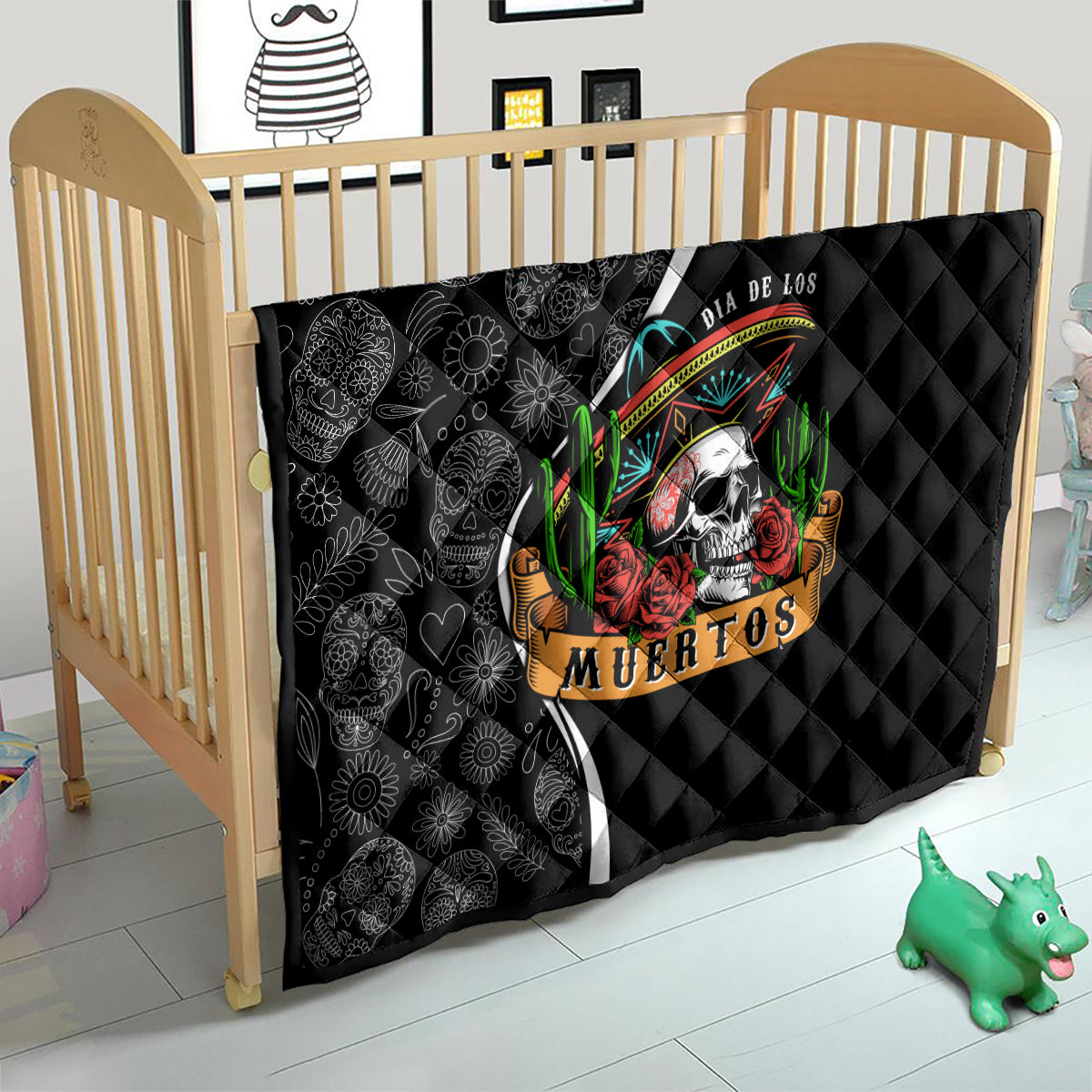 Mexico Day Of The Dead Quilt Sombrero Sugar Skull With Roses - Wonder Print Shop