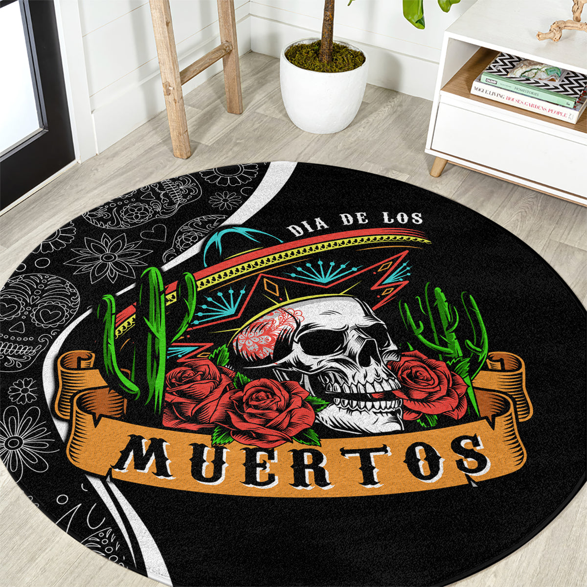 mexico-day-of-the-dead-round-carpet-sombrero-sugar-skull-with-roses