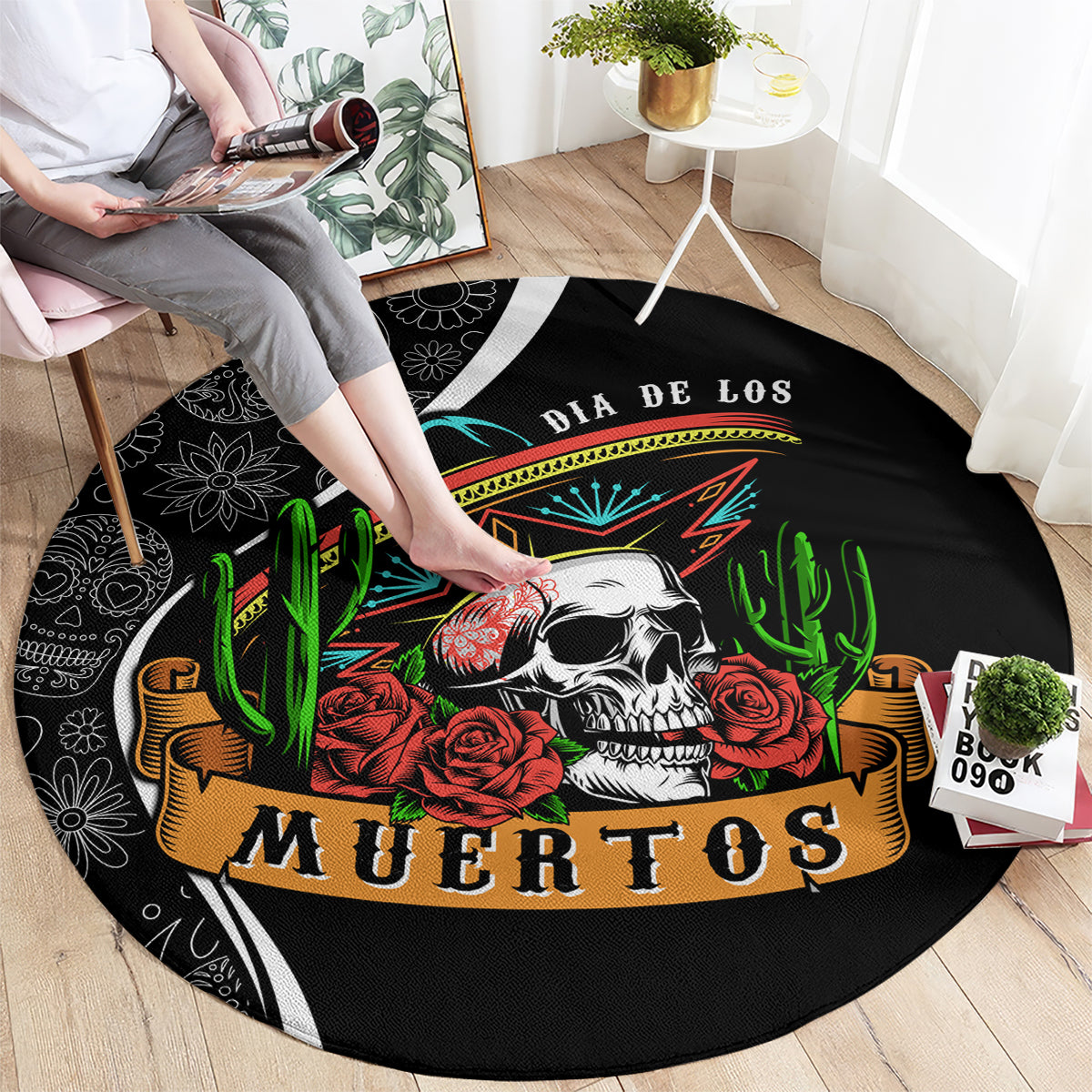 mexico-day-of-the-dead-round-carpet-sombrero-sugar-skull-with-roses