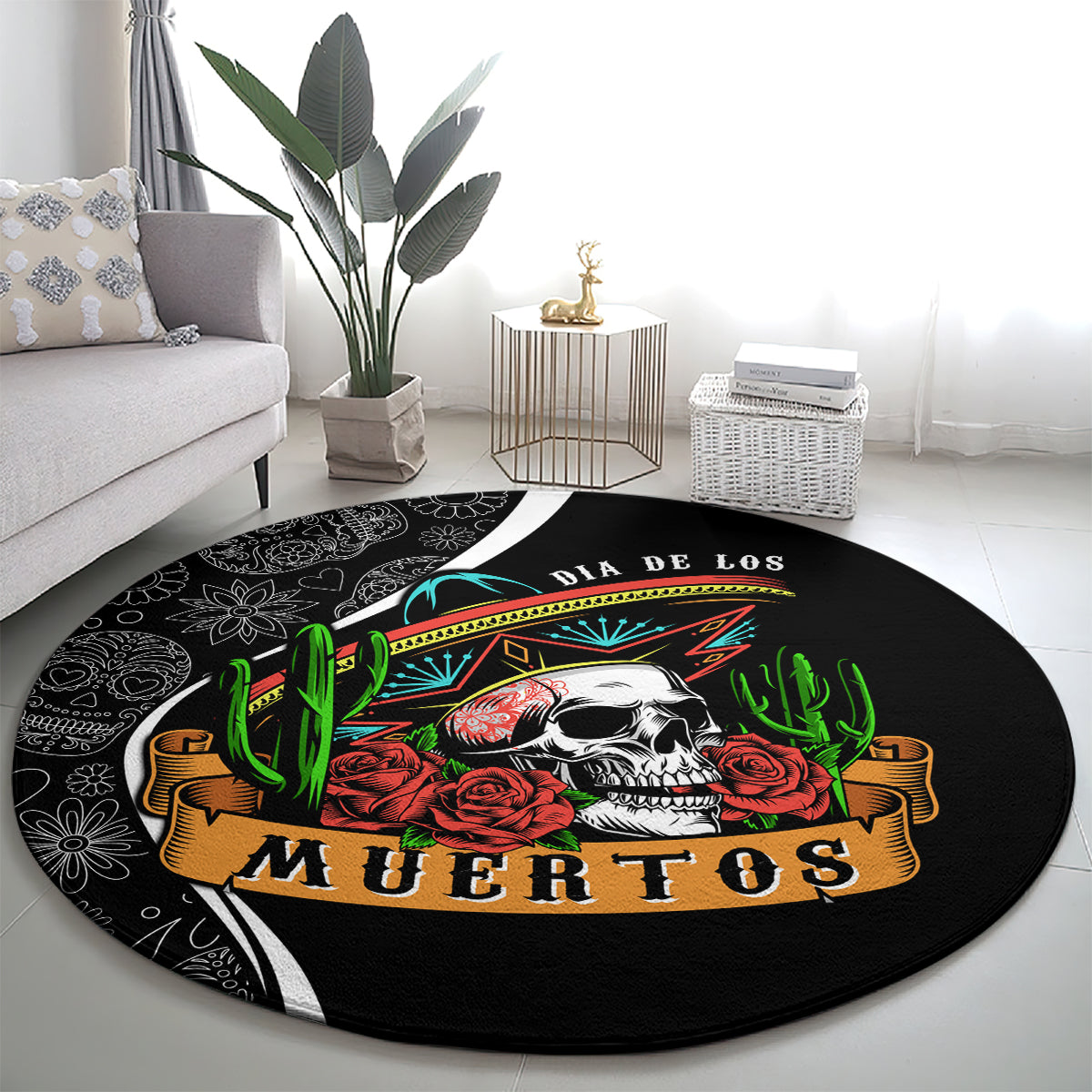 mexico-day-of-the-dead-round-carpet-sombrero-sugar-skull-with-roses
