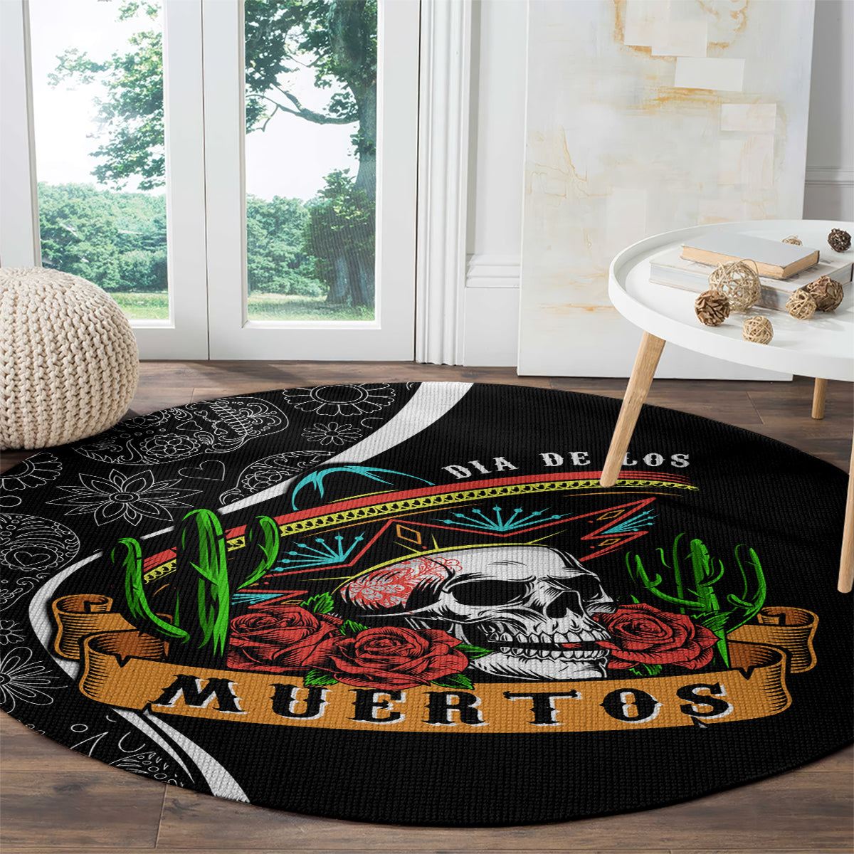 mexico-day-of-the-dead-round-carpet-sombrero-sugar-skull-with-roses