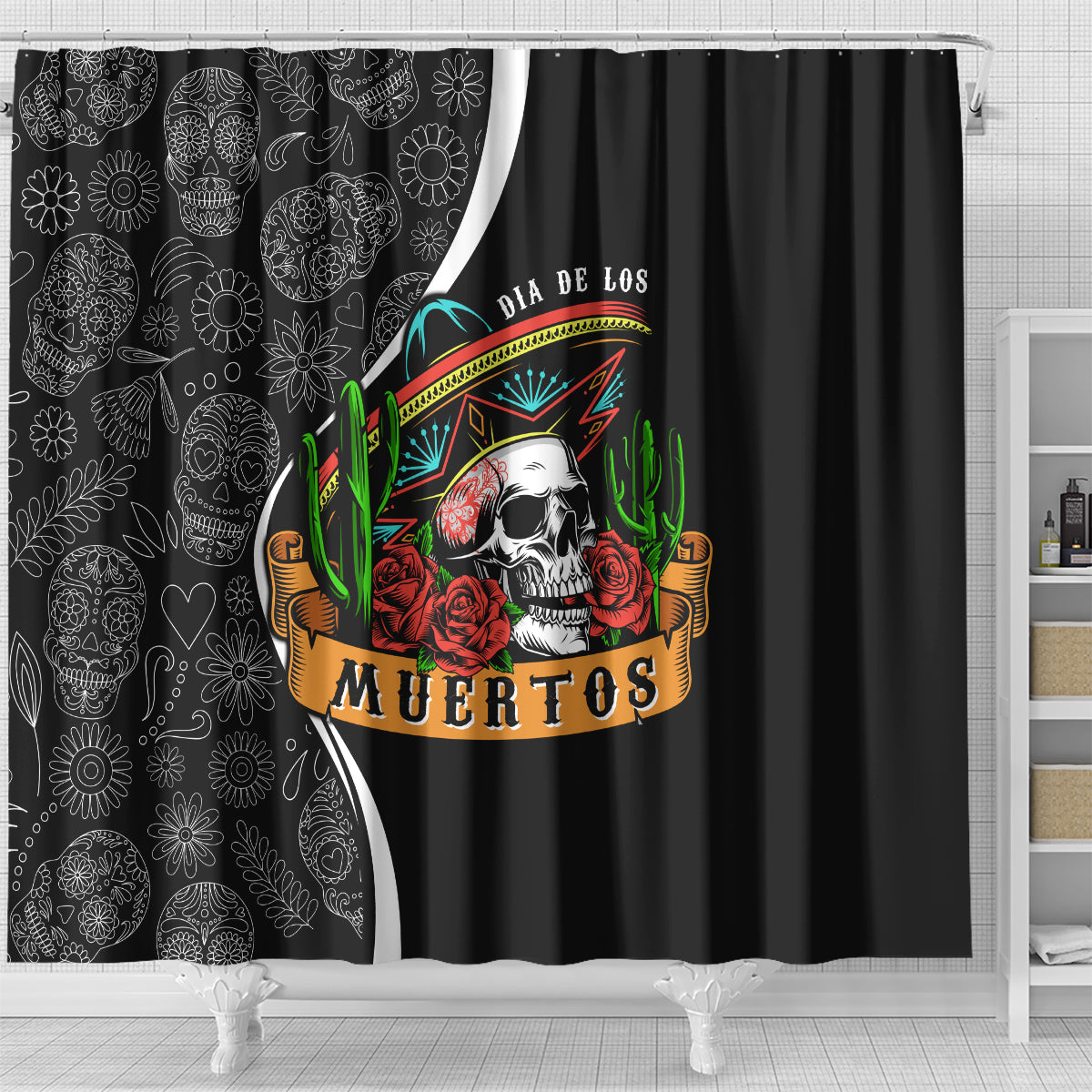 mexico-day-of-the-dead-shower-curtain-sombrero-sugar-skull-with-roses