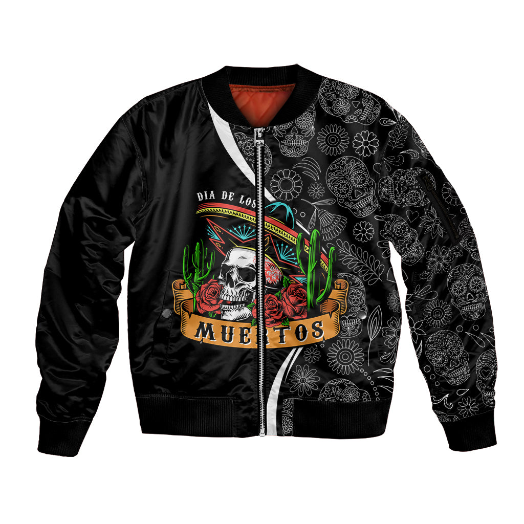 Mexico Day Of The Dead Sleeve Zip Bomber Jacket Sombrero Sugar Skull With Roses - Wonder Print Shop