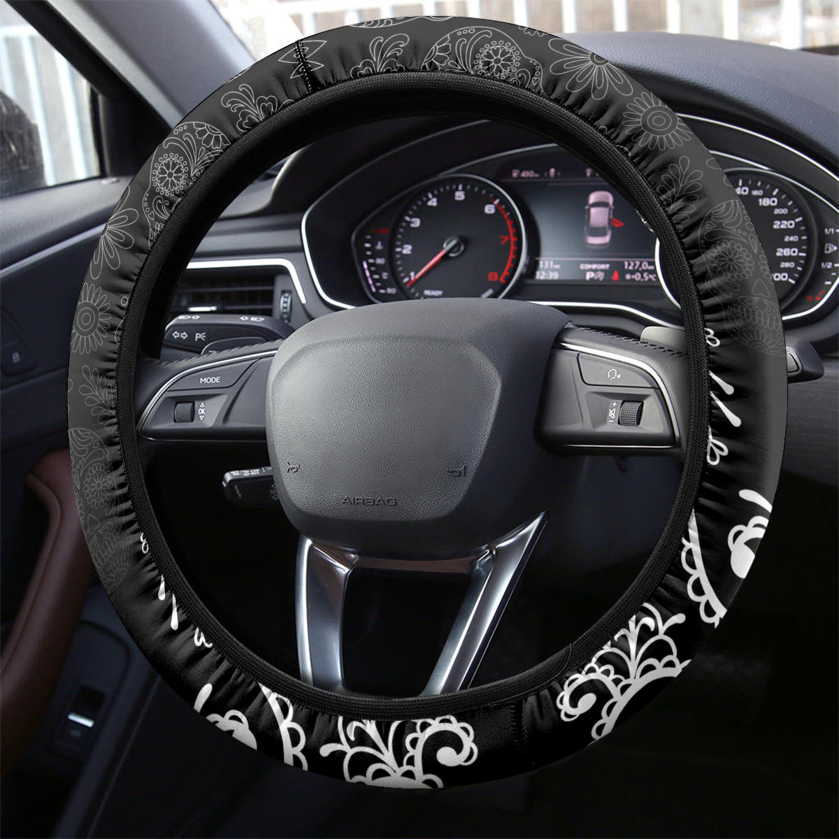 Mexico Day Of The Dead Steering Wheel Cover Sombrero Sugar Skull With Roses - Wonder Print Shop