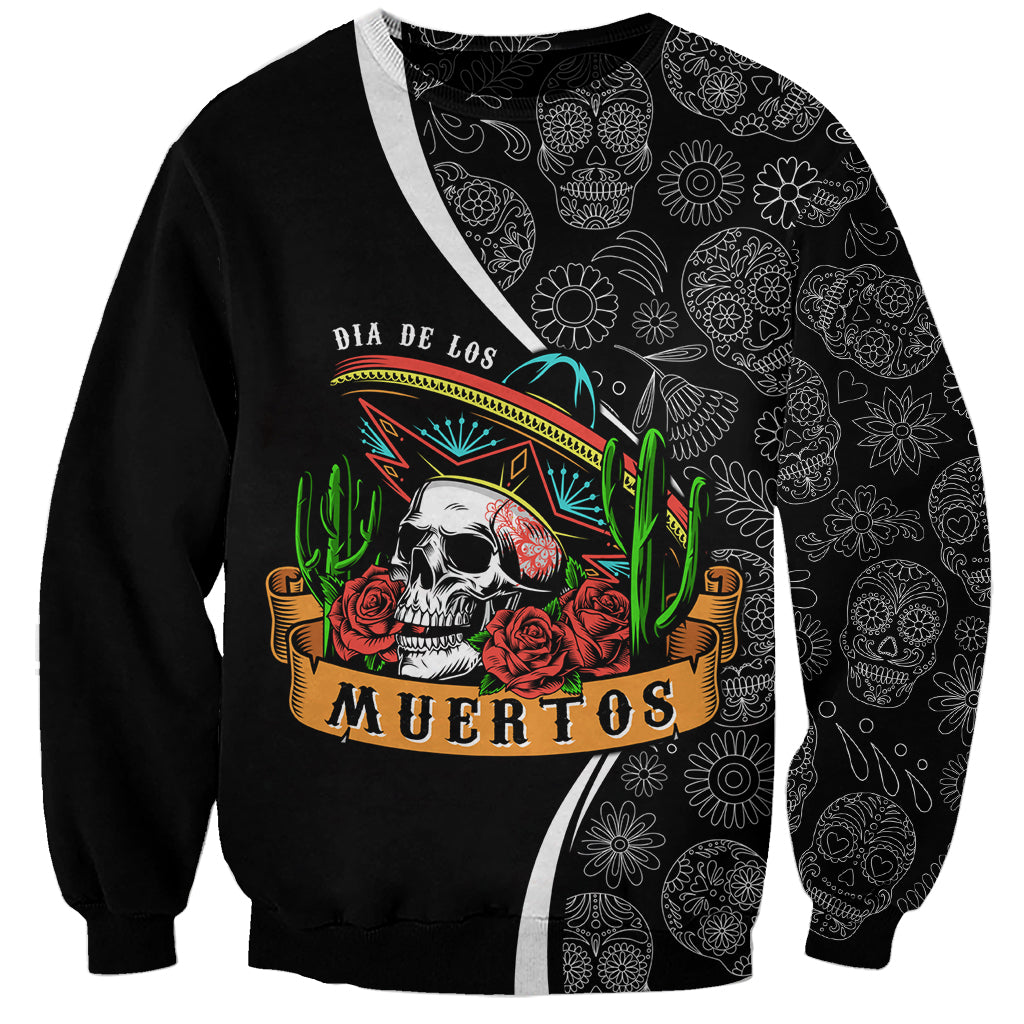 Mexico Day Of The Dead Sweatshirt Sombrero Sugar Skull With Roses - Wonder Print Shop