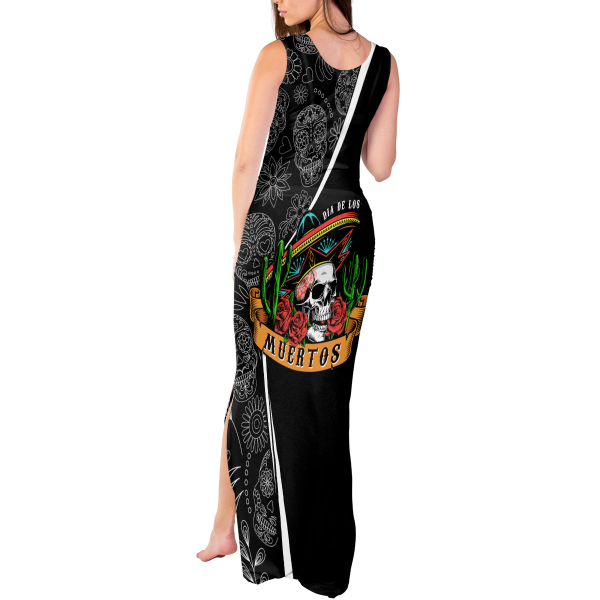 Mexico Day Of The Dead Tank Maxi Dress Sombrero Sugar Skull With Roses - Wonder Print Shop
