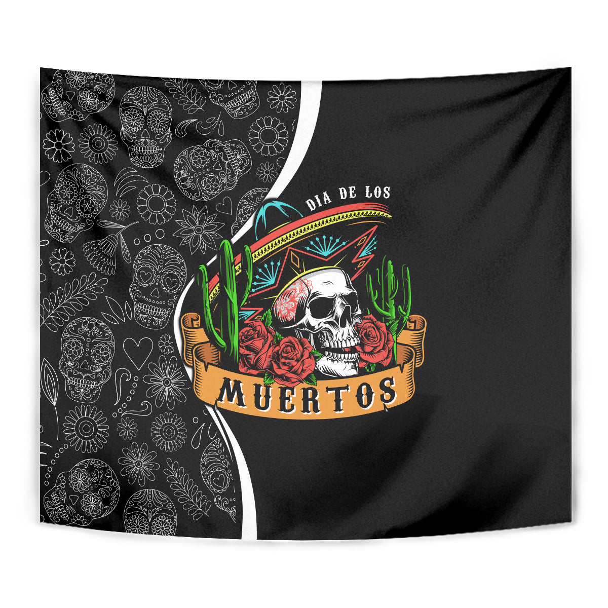 Mexico Day Of The Dead Tapestry Sombrero Sugar Skull With Roses - Wonder Print Shop