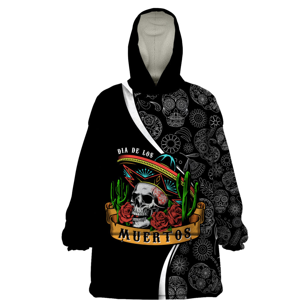 Mexico Day Of The Dead Wearable Blanket Hoodie Sombrero Sugar Skull With Roses - Wonder Print Shop