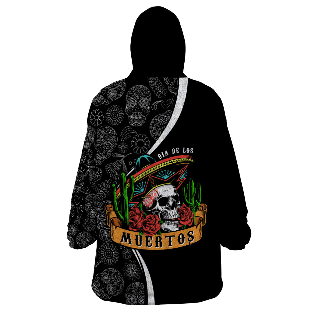 Mexico Day Of The Dead Wearable Blanket Hoodie Sombrero Sugar Skull With Roses - Wonder Print Shop
