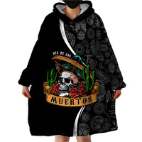 Mexico Day Of The Dead Wearable Blanket Hoodie Sombrero Sugar Skull With Roses - Wonder Print Shop