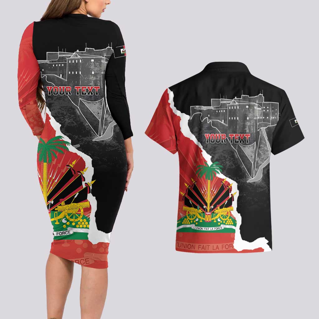 Personalized Haiti First Black Republic 1804 Couples Matching Long Sleeve Bodycon Dress and Hawaiian Shirt Ayiti Citadel Laferriere