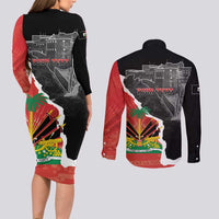 Personalized Haiti First Black Republic 1804 Couples Matching Long Sleeve Bodycon Dress and Long Sleeve Button Shirt Ayiti Citadel Laferriere