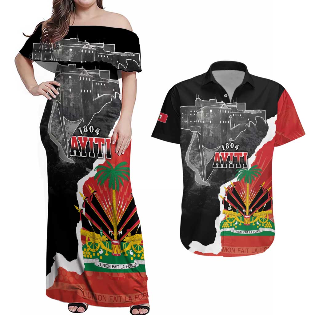 Personalized Haiti First Black Republic 1804 Couples Matching Off Shoulder Maxi Dress and Hawaiian Shirt Ayiti Citadel Laferriere