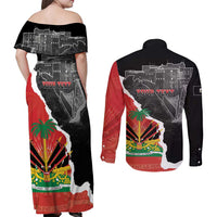 Personalized Haiti First Black Republic 1804 Couples Matching Off Shoulder Maxi Dress and Long Sleeve Button Shirt Ayiti Citadel Laferriere
