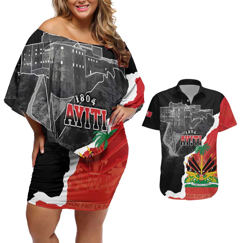Personalized Haiti First Black Republic 1804 Couples Matching Off Shoulder Short Dress and Hawaiian Shirt Ayiti Citadel Laferriere