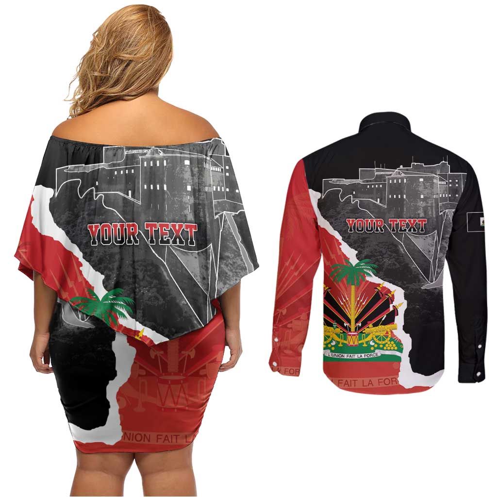 Personalized Haiti First Black Republic 1804 Couples Matching Off Shoulder Short Dress and Long Sleeve Button Shirt Ayiti Citadel Laferriere