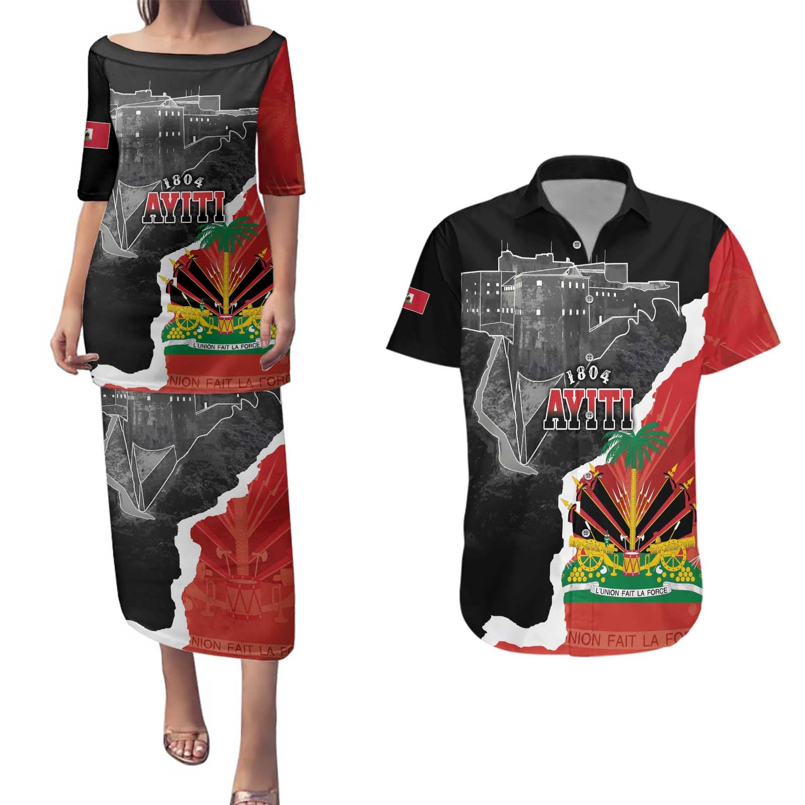 Personalized Haiti First Black Republic 1804 Couples Matching Puletasi and Hawaiian Shirt Ayiti Citadel Laferriere