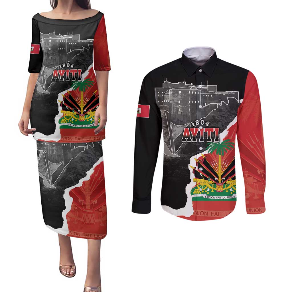 Personalized Haiti First Black Republic 1804 Couples Matching Puletasi and Long Sleeve Button Shirt Ayiti Citadel Laferriere