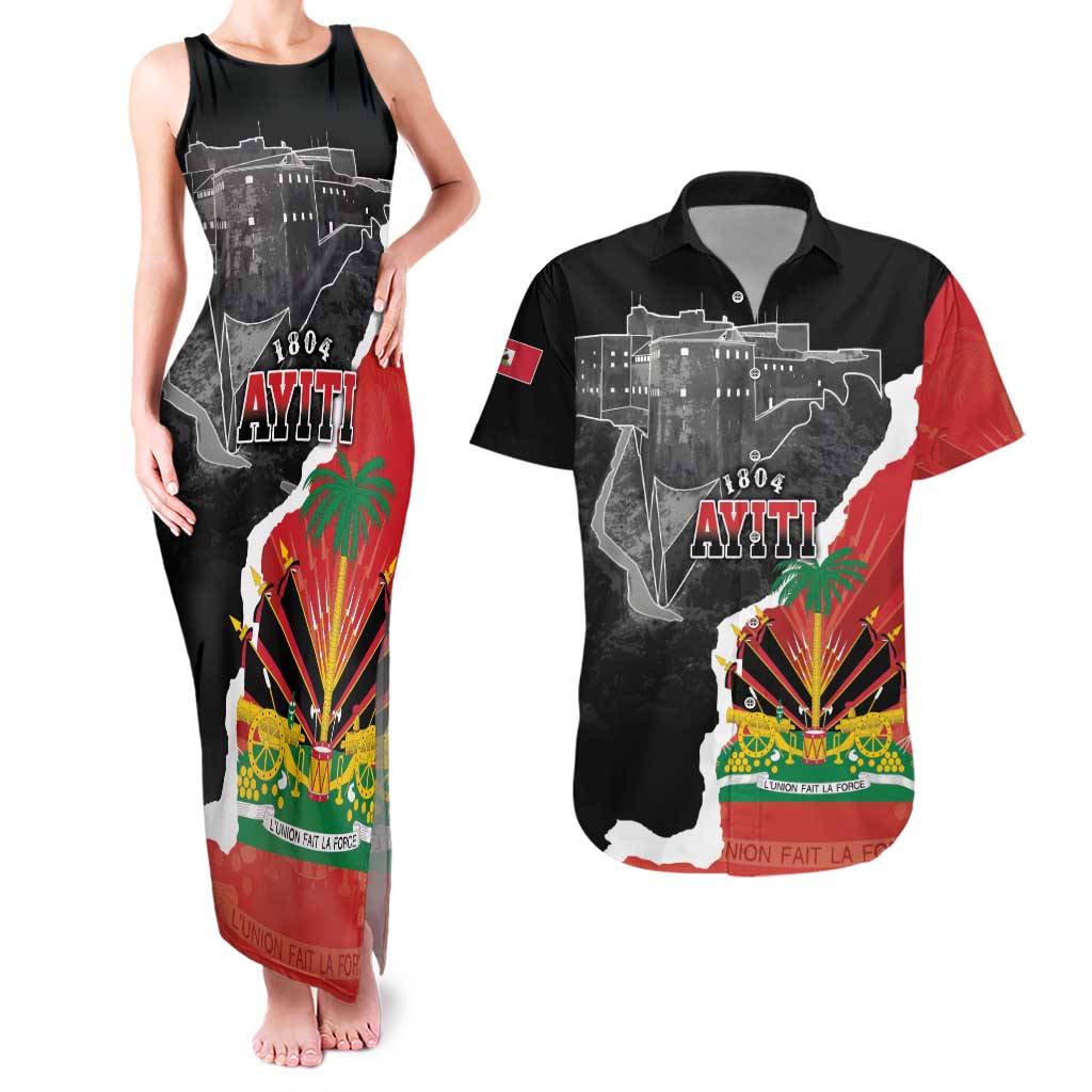 Personalized Haiti First Black Republic 1804 Couples Matching Tank Maxi Dress and Hawaiian Shirt Ayiti Citadel Laferriere