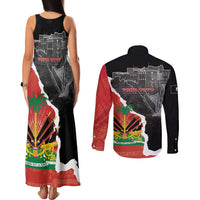 Personalized Haiti First Black Republic 1804 Couples Matching Tank Maxi Dress and Long Sleeve Button Shirt Ayiti Citadel Laferriere