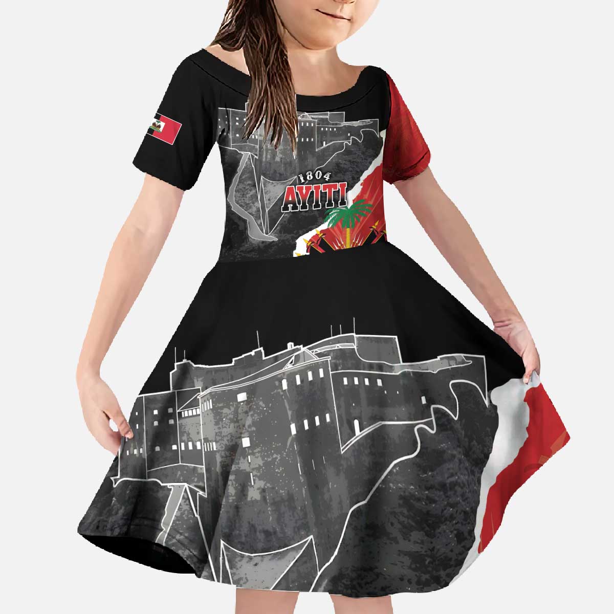 Personalized Haiti First Black Republic 1804 Family Matching Off The Shoulder Long Sleeve Dress and Hawaiian Shirt Ayiti Citadel Laferriere