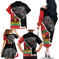 Personalized Haiti First Black Republic 1804 Family Matching Off The Shoulder Long Sleeve Dress and Hawaiian Shirt Ayiti Citadel Laferriere