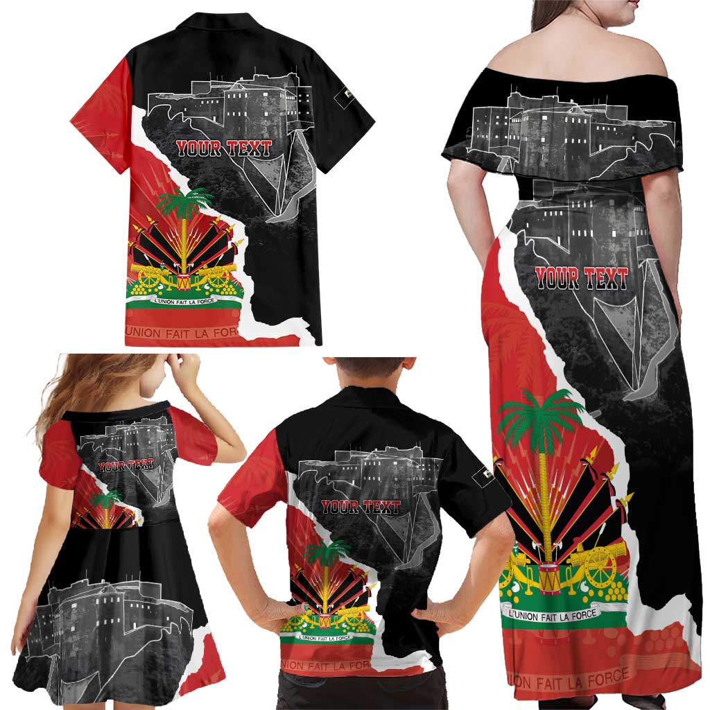 Personalized Haiti First Black Republic 1804 Family Matching Off Shoulder Maxi Dress and Hawaiian Shirt Ayiti Citadel Laferriere