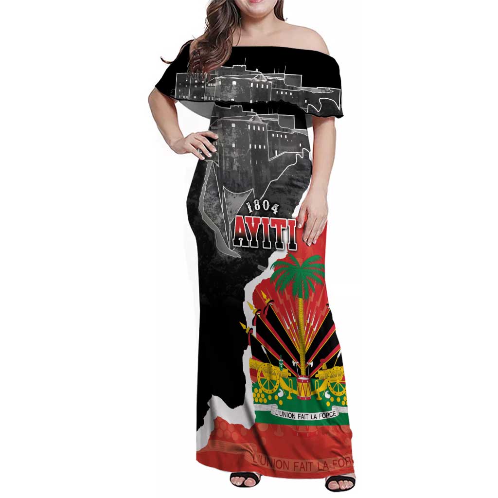 Personalized Haiti First Black Republic 1804 Family Matching Off Shoulder Maxi Dress and Hawaiian Shirt Ayiti Citadel Laferriere