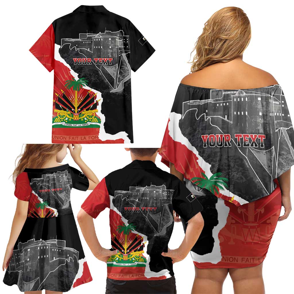 Personalized Haiti First Black Republic 1804 Family Matching Off Shoulder Short Dress and Hawaiian Shirt Ayiti Citadel Laferriere