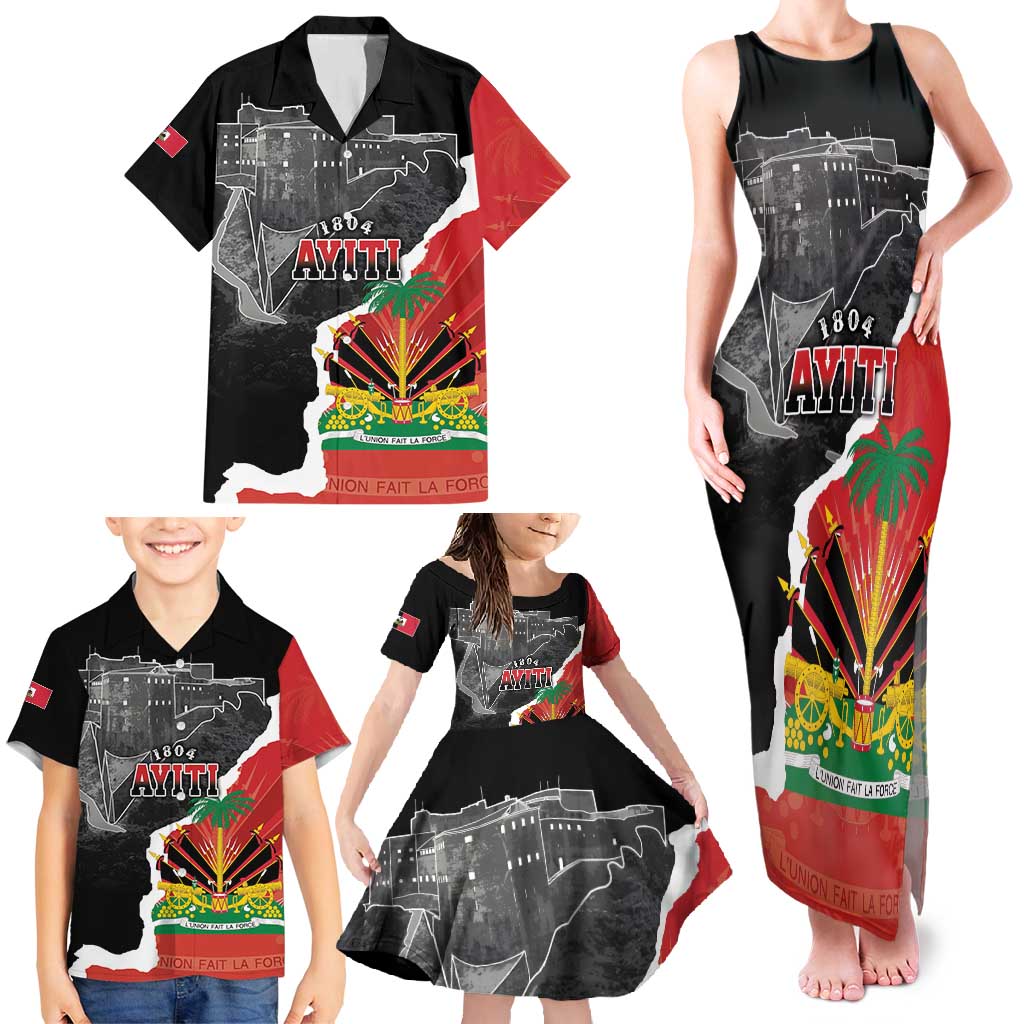 Personalized Haiti First Black Republic 1804 Family Matching Tank Maxi Dress and Hawaiian Shirt Ayiti Citadel Laferriere