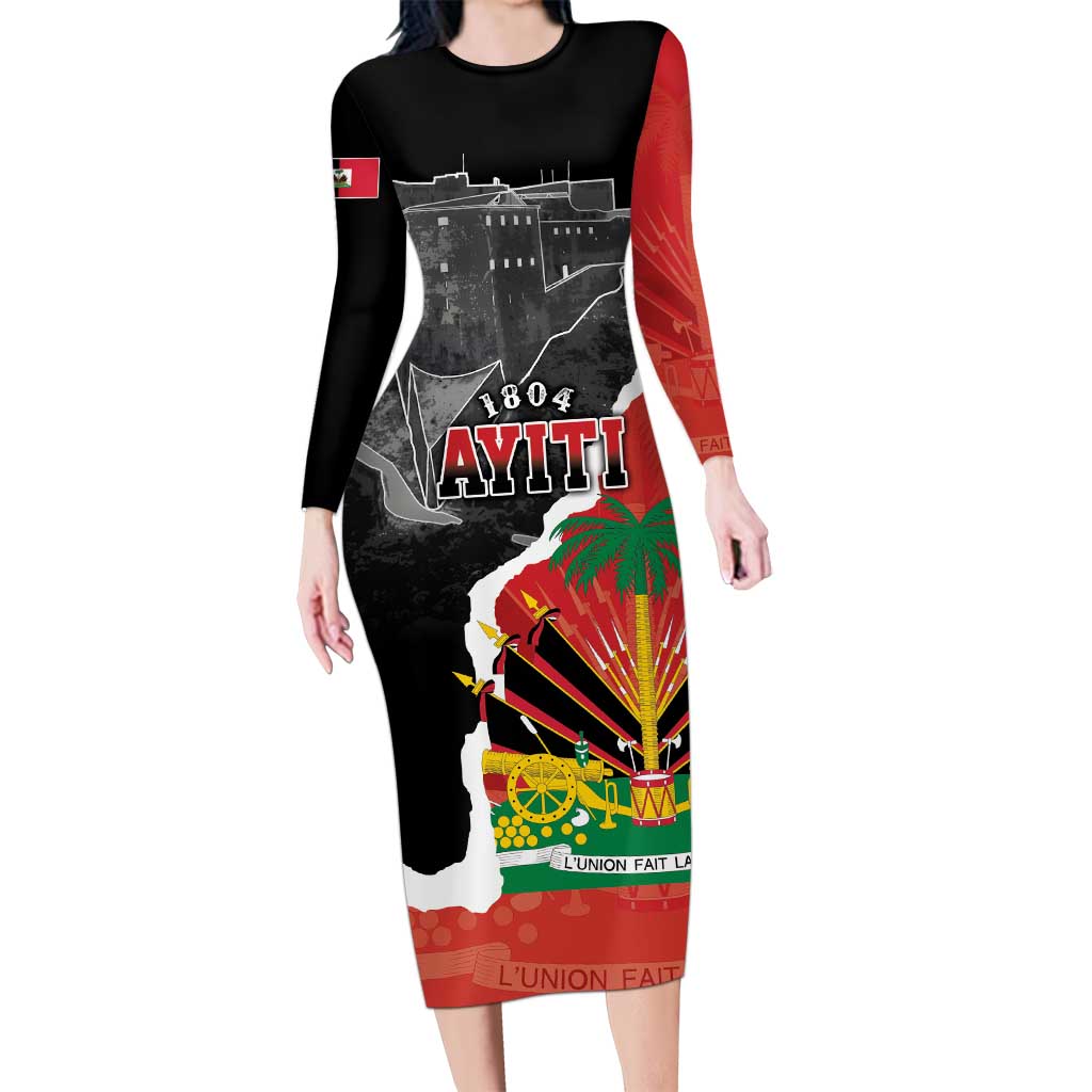 Personalized Haiti First Black Republic 1804 Long Sleeve Bodycon Dress Ayiti Citadel Laferriere