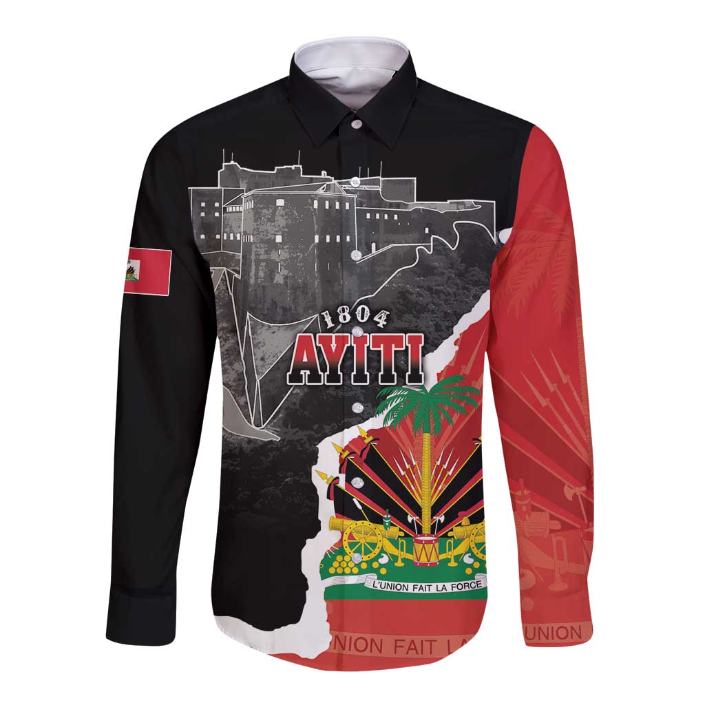 Personalized Haiti First Black Republic 1804 Long Sleeve Button Shirt Ayiti Citadel Laferriere