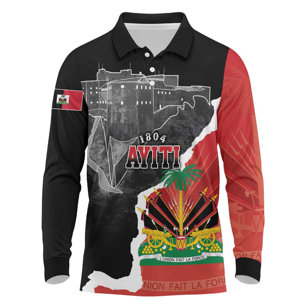 Personalized Haiti First Black Republic 1804 Long Sleeve Polo Shirt Ayiti Citadel Laferriere