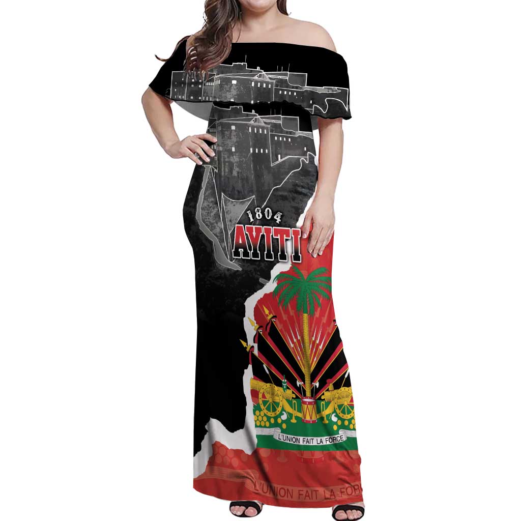 Personalized Haiti First Black Republic 1804 Off Shoulder Maxi Dress Ayiti Citadel Laferriere