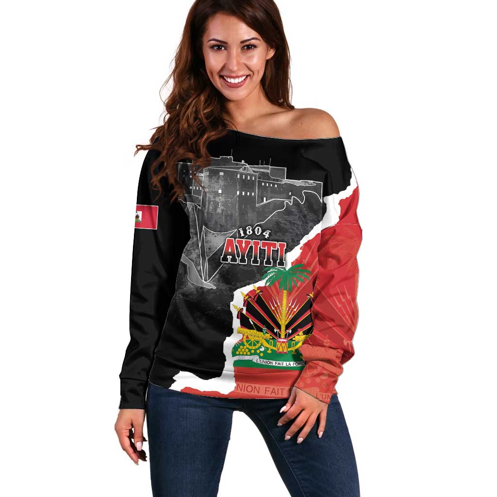 Personalized Haiti First Black Republic 1804 Off Shoulder Sweater Ayiti Citadel Laferriere