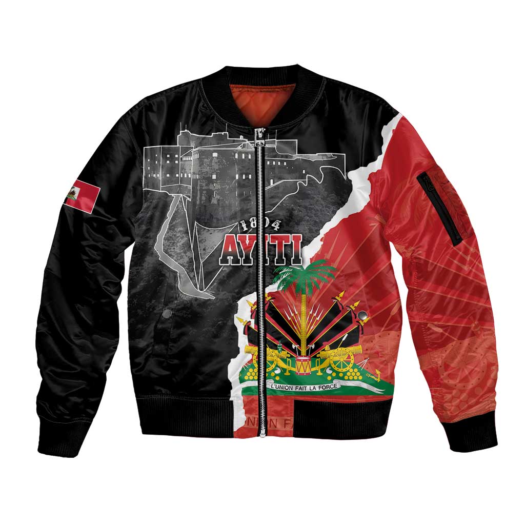 Personalized Haiti First Black Republic 1804 Sleeve Zip Bomber Jacket Ayiti Citadel Laferriere