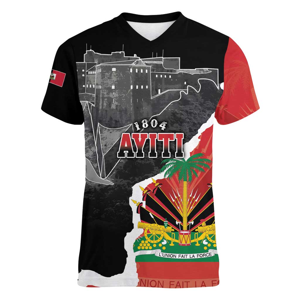 Personalized Haiti First Black Republic 1804 Women V-Neck T-Shirt Ayiti Citadel Laferriere