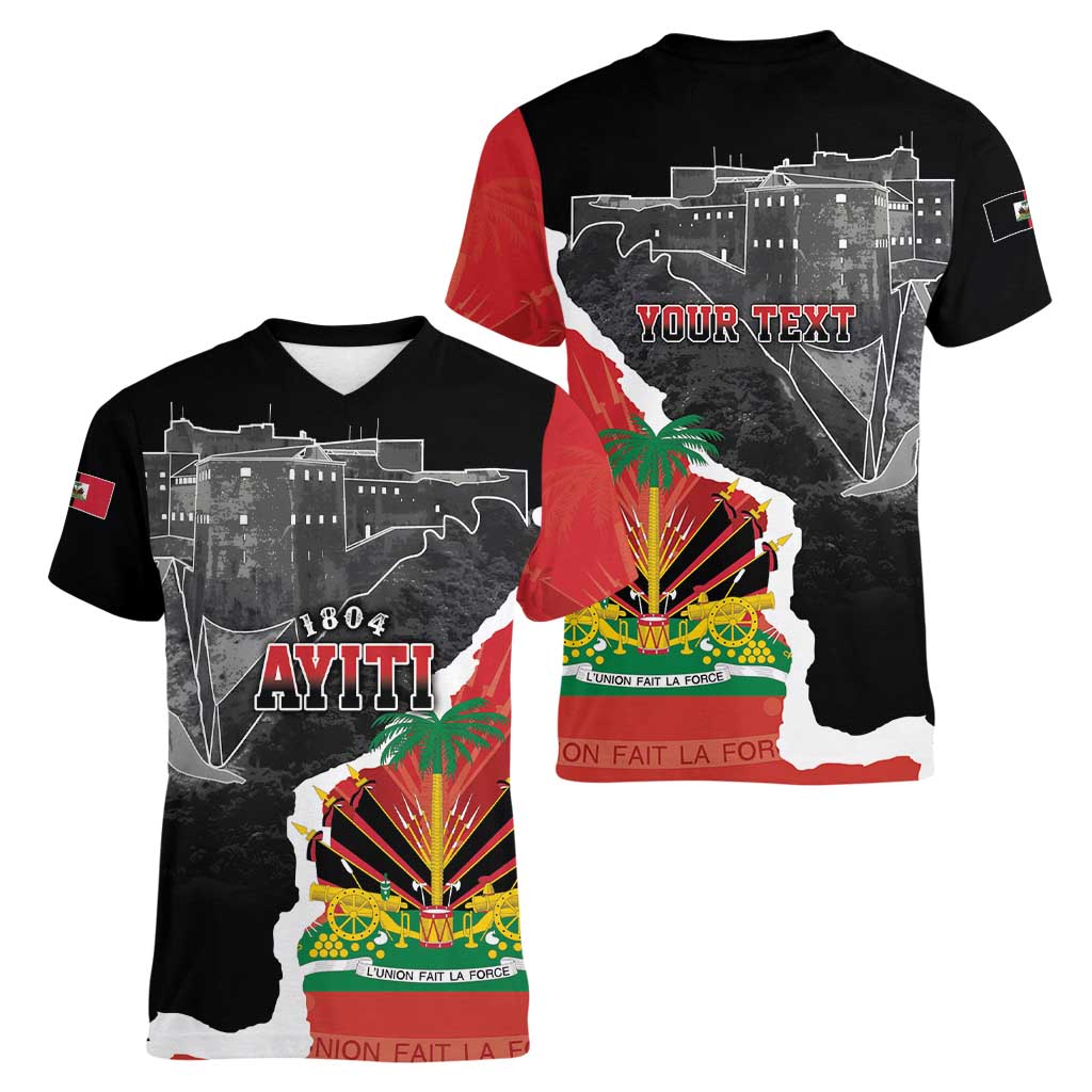 Personalized Haiti First Black Republic 1804 Women V-Neck T-Shirt Ayiti Citadel Laferriere