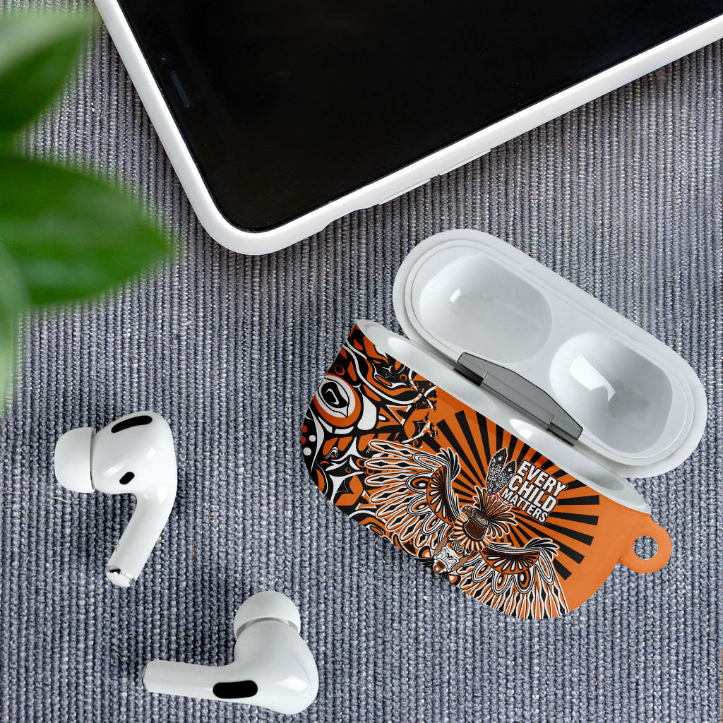 Canada Indigenous Orange AirPods Case Haida Art Thunder Bird