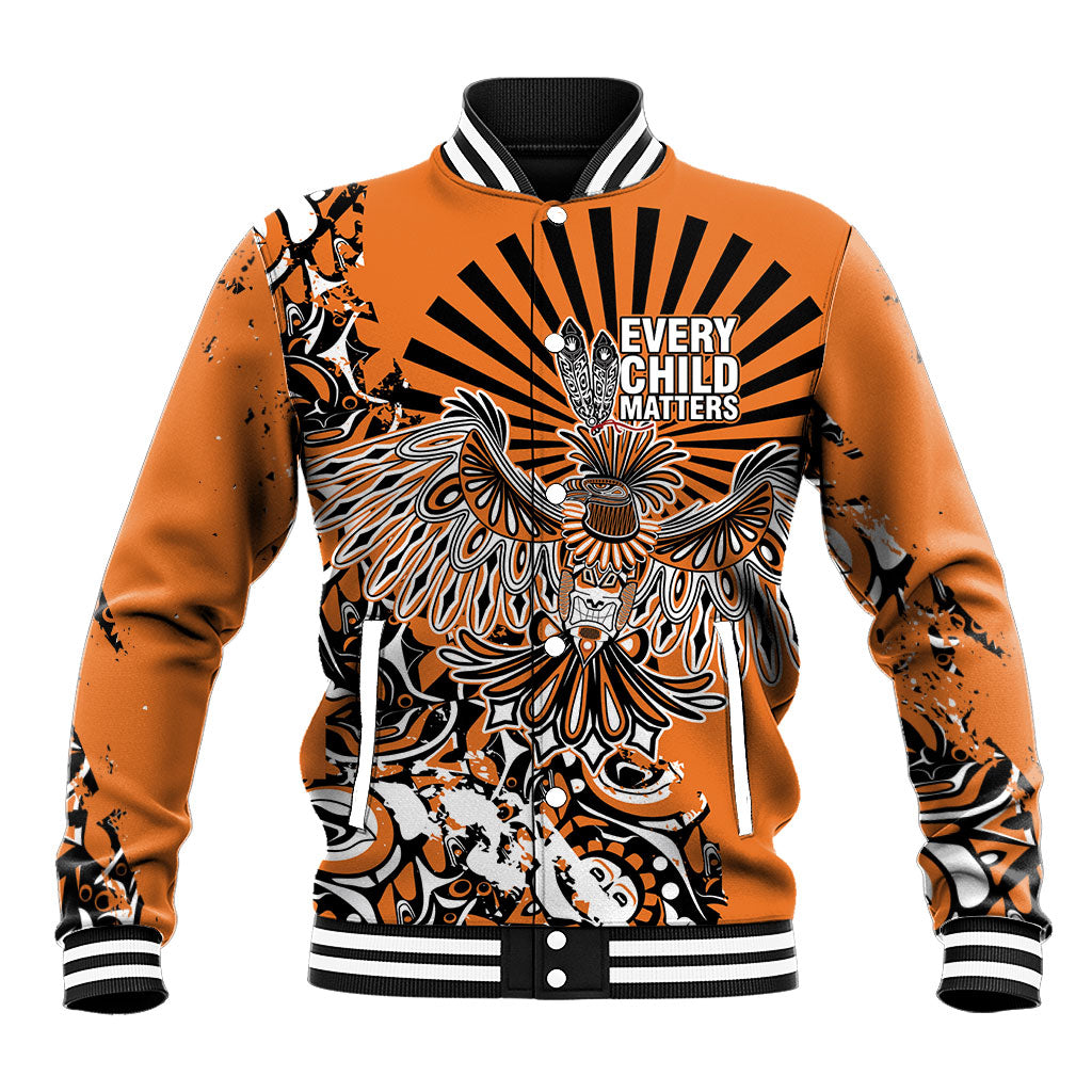 Canada Indigenous Orange Baseball Jacket Haida Art Thunder Bird
