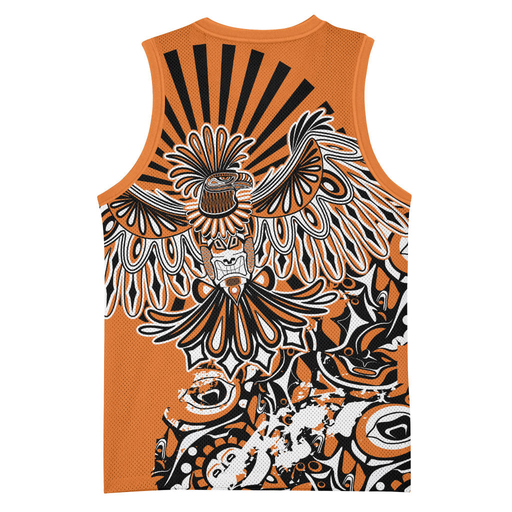 Canada Indigenous Orange Basketball Jersey Haida Art Thunder Bird